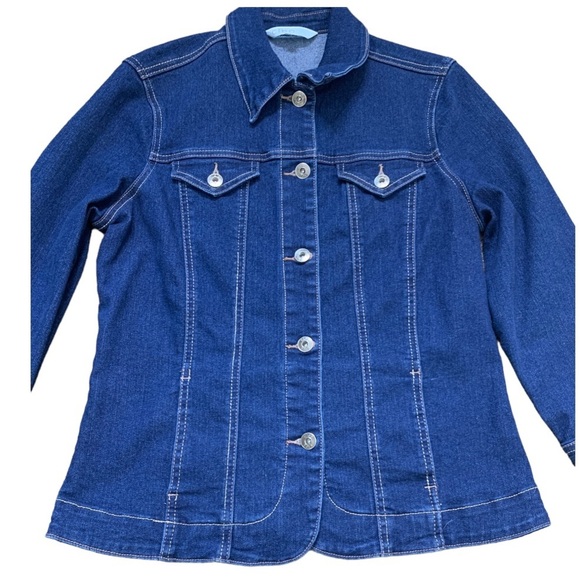 CLEO Denim Trucker Button Front Jean Jacket With 3/4 Sleeves Denim Blue Sz Small - Picture 6 of 10